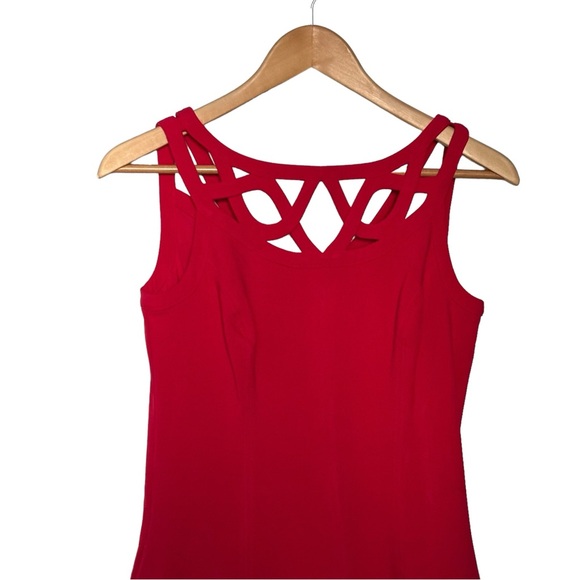 WHITE HOUSE BLACK MARKET RED CUTOUT A-LINE DRESS 0 - Picture 4 of 10